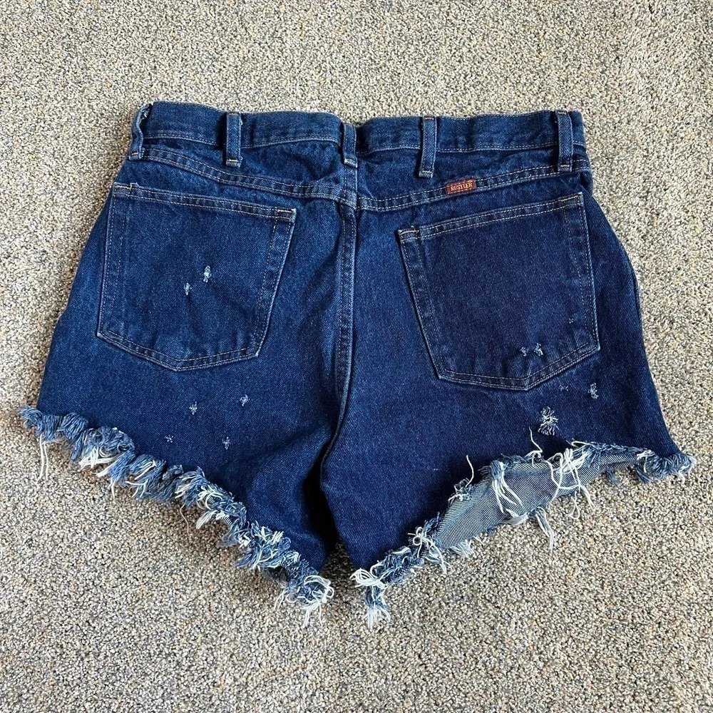 RUSTLER Cut Off Daisy Duke Denim Shorts Distressed Fray Hem High Rise Upcycle 36